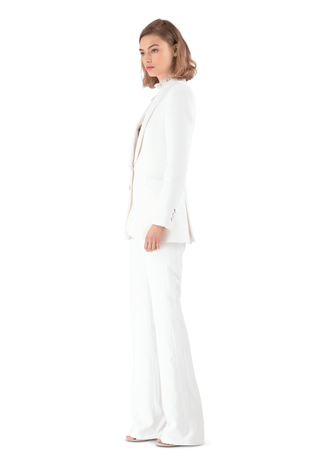 White Satin Crepe Tailored Blazer